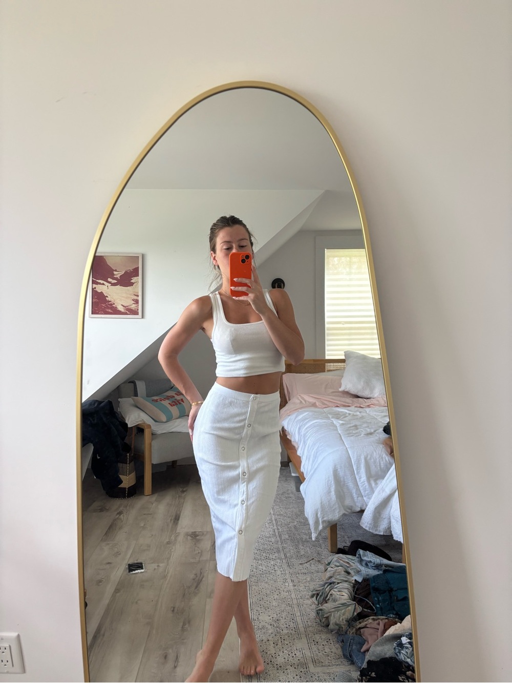 Enza Costa White Button-Front Midi Skirt